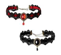 Juego de 2 collares góticos de encaje, ajustable gargantilla con colgante de cristal, gargantilla de Halloween Gland, cadena de vampiros joyas góticas, accesorios de Halloween para mujeres (estilo 2)