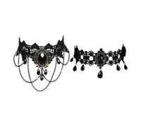 Juego de 2 collares góticos de encaje, ajustable gargantilla con colgante de cristal, gargantilla de Halloween Gland, cadena de vampiros joyas góticas, accesorios de Halloween para mujeres (estilo 1)