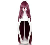 Juego de 2 colores Fate / Grand Order Servant Scathach largo recto púrpura pelo sintético resistente al calor Perucas Cosplay peluca + red para el cabello 235E