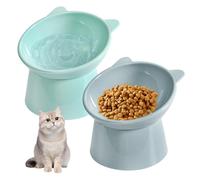 Juego de 2 Comedero Gato Eelevado, Cuenco para Gatos Elevado con Inclinación de 15° con Soporte, Comedero Perro, Reducir la Presión del Cuello, Cuenco para Gatos y Perros pequeños