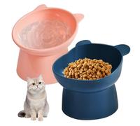 Juego de 2 Comedero Gato Eelevado, Cuenco para Gatos Elevado con Inclinación de 15° con Soporte, Comedero Perro, Reducir la Presión del Cuello, Cuenco para Gatos y Perros pequeños (Rosa + Azul)