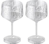 Koziol Superglas Club No. 15, set de 2 copas, 400 ml, copa de cóctel y gin con tallo, plástico transparente efecto diamante, elegante, irrompible, reutilizable, fiestas, jardín, 2 unidades