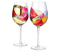 Juego de 2 copas de vino artesanales pintadas a mano, renacentistas, románticas, con vidrieras, idea de regalo para ella, él, cumpleaños, inauguración de la casa, copas de 29 onzas (con tallo)