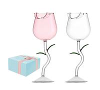 Juego de 2 copas de vino en forma de rosa, copa de vino tinto creativa de flores 3D, copa de cóctel de cristal soplado a mano para fiestas, bodas, regalo único de San Valentín y cumpleaños para ella