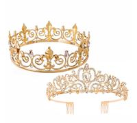Juego de 2 coronas de rey y reina, corona de metal para hombres y mujeres, tiaras de cristal para niñas, accesorios de disfraz para graduación y boda, Talla única, Aolly, Circonita.