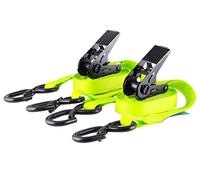 Juego de 2 Correas de Amarre 4m I 25mm de Ancho I Correas de trinquete de Dos Partes I Negro Recubierto de PU I Gancho S con Dispositivo de Seguridad hasta 800kg I DIN EN 12195-2 I Amarillo neón