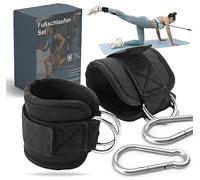 Juego de 2 correas para los pies - negro con mosquetón y cierre de velcro - correa de pie ajustable para fitness - entrenamiento - deporte - puños para cable para mujer