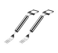 Juego de 2 cortadores de sandía de acero inoxidable, doble función y tenedor, herramienta de cocina, cortador de doble cabezal, cortador de sandía multifuncional