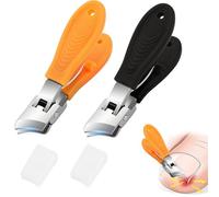 Juego de 2 cortaúñas, juego de 2 cortaúñas bien hechos, juego de cortaúñas con amplia apertura de mandíbula y mango largo oblicuo, sin pulverización para viejos y encerados