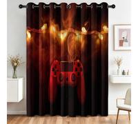 Juego de 2 cortinas opacas con mando de juego, humo rojo, 215 x 110 cm, cortina térmica de arte digital, protección contra el frío, poliéster, para dormitorio, habitación infantil, salón