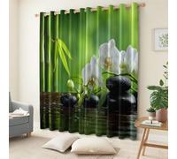 Juego de 2 cortinas opacas de hojas de bambú con orquídeas blancas, color verde, 2 unidades, 260 x 140 cm, atenuación del ruido y repelen el polvo, cortinas de poliéster opacas para habitación