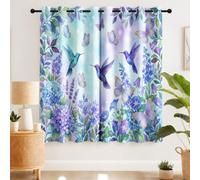 Juego de 2 cortinas opacas, románticas, colibrí, mariposa, jardín, flores, acuarela, suaves, térmicas, protección contra el frío, cortinas opacas de invierno, 160 x 140 cm, cortinas con ojales para