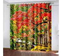 Juego de 2 cortinas para ventanas de cocina, modernas, rojas y verdes, árboles, paisajes, poliéster, 488 x 274 cm