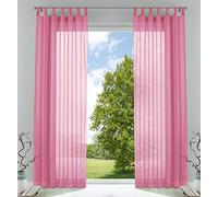 Juego de 2 Cortinas Transparentes de Gasa para salón, con Cierre de Cinta de Plomo, 225 x 140 cm, Color Rosa, 61000CN