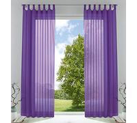 Juego de 2 Cortinas Transparentes de Voile para salón, con Cierre de Cinta de Plomo, 245 x 140 cm (Alto x Ancho), Color Lila, 61000CN
