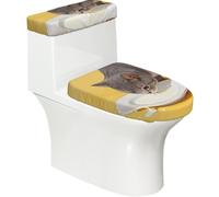 Juego de 2 cubiertas elásticas para inodoro con platillo de leche de gato, tapa elástica y cubierta de tanque para baño, suave, lavable, decoración de inodoro en forma de U