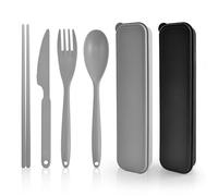 Juego de 2 cubiertos grandes, juego de cubiertos para camping con maleta, cubiertos de viaje de plástico, cuchara, tenedor, palillos, estuche, cubiertos de camping, portátiles y reutilizables para