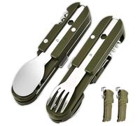 Juego de 2 Cubiertos Plegables para Camping 5 en 1 - Acero Inoxidable con Abrebotellas - Cuchillo, Tenedor, Cuchara Portátiles