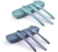 Juego de 2 cubiertos reutilizables con funda, tenedor de viaje, cuchillo y cuchara, juego de cubiertos de plástico portátil para picnic, escuela, oficina, almuerzo (1)