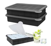 Juego de 2 cubiteras de silicona con tapa negra | Diseño de 15 compartimentos para cócteles de ginebra, café helado y bloques congelados | Resistente y reutilizable