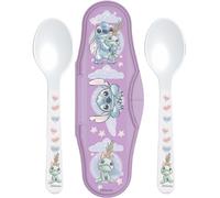Juego de 2 cucharas con punto de caja, cubiertos infantiles de silicona suave, diseño de Disney, funda de viaje incluida, seguras, antideslizantes, perfectas para el destete, la guardería y las
