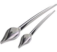 Juego de 2 cucharas de decoración de plumas, cuchara pluma para decoración, acero inoxidable, plata, 19/23 cm