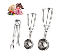 Juego de 2 cucharas de helado de acero inoxidable de 4 cm, 5 cm y 1 pinzas pequeñas de punta redonda para helado de catering bufé de helado, cucharas de helado, cucharas para helado, tartas, melones