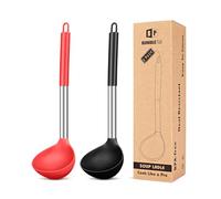 Juego de 2 cucharas de silicona grandes para sopa antiadherentes utensilios de cocina con alta resistencia al calor, herramientas de cocina perfectas para cocinar agitando servir sopas（Negro-Rojo）