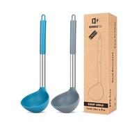 Juego de 2 cucharas de silicona grandes para sopa antiadherentes utensilios de cocina con alta resistencia al calor, herramientas de cocina perfectas para cocinar agitando servir sopas（Azul-Gris）