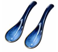 Juego de 2 cucharas de sopa asiáticas, cucharas de sopa japonesas y cucharas de ramen, cucharas asiáticas de porcelana, cucharas de cerámica resistentes al calor para ramen, pho, udon y sopa