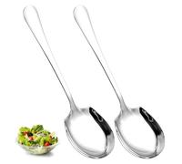 Juego de 2 cucharas para servir, cucharas grandes de postre, cucharas grandes, cucharas largas para ensalada con asas largas, cucharas de acero inoxidable, cubiertos de acero inoxidable