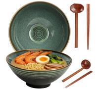 Juego de 2 Cuenco de Ramen, Ramen Bowl de Cerámica de 1200 ml con Palillos y Cucharas, Bol Ramen Japonés, Tazón Ramen De Cerámica, Ensaladeras, Tazones de Sopa de Porcelana