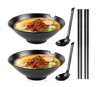 Juego de 2 cuencos de ramen con cuchara y palillos, cuencos de sopa antideslizantes premium, cuencos de ramen de 1000 ml, cuenco grande para sopa, juego de vajilla japonesa para ramen, fideos,
