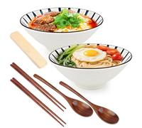 Juego de 2 cuencos grandes de cerámica de 1200 ml para ramen con palillo y cuchara, cuencos de sopa para postre, cereales, fideos, gachas, sopa Udon Wonton, apto para lavavajillas y microondas, sin
