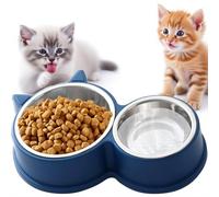 Juego de 2 Cuencos para Gatos de Acero Inoxidable, Base Antideslizante, Apto para lavavajillas, para Comida Seca y húmeda, diseño Bonito en Forma de Gato, Colores Vivos Surtidos (Azul)
