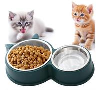 Juego de 2 Cuencos para Gatos de Acero Inoxidable, Base Antideslizante, Apto para lavavajillas, para Comida Seca y húmeda, diseño Bonito en Forma de Gato, Colores Vivos Surtidos (Verde)