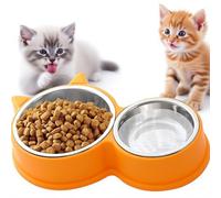 Juego de 2 Cuencos para Gatos de Acero Inoxidable, Base Antideslizante, Apto para lavavajillas, para Comida Seca y húmeda, diseño Bonito en Forma de Gato, Colores Vivos Surtidos (Amarillo