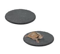 Juego de 2 cuencos redondos de pizarra para reptiles, para bañarse, descansar y alimentar, accesorios de piedra natural para tortugas, lagartos, geckos, serpientes, ranas y tritones, 14,5 x 14,5 cm