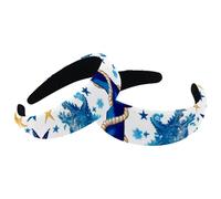 Juego de 2 diademas anchas de terciopelo para mujer, accesorios con patrón de brújula de ancla azul, bandas acolchadas para la cabeza, diademas de belleza para niñas y niñas