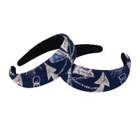 Juego de 2 diademas anchas de terciopelo para mujer, brújula de ancla, accesorios con patrón de velero, bandas acolchadas para la cabeza, diademas de belleza para niñas y niñas