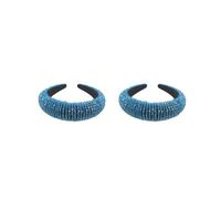 Juego de 2 diademas con purpurina y cuentas de cristal flexibles estilo barroco para peinar el cabello diademas para mujeres azul fluorescente