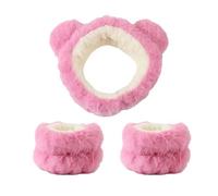 Juego de 2 diademas de felpa con orejas de oso de dibujos animados para mujer, para lavar la cara y maquillarse (color rosa)