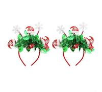 Juego de 2 diademas festivas de Navidad con motivos de copo de nieve y sombrero, bandas elásticas para un ajuste seguro y cómodo en todos los tamaños de cabeza durante reuniones de vacaciones en