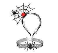 Juego de 2 diademas punk de telaraña y gargantilla de encaje para adultos, decoraciones exteriores de Halloween