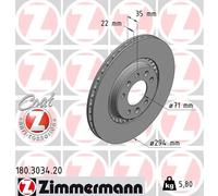 2x Disco de freno ventilación externa 180.3034.20 ZIMMERMANN para CITROËN TOYOTA