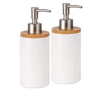 Juego de 2 dispensadores de jabón de cerámica de 500 ml con bomba de metal, dispensador de gel de ducha, dispensador líquido para cocina y baño (blanco)