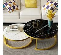 Juego de 2 elegantes mesas redondas apilables para sala de estar, mesas de café apilables con textura de mármol con marco de metal, decoración moderna del hogar, diseño que ahorra espacio.