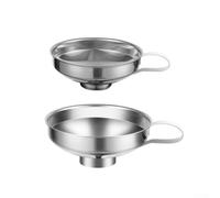 Juego de 2 embudos de cocina de acero inoxidable de boca ancha para transferencia de líquidos, colador de metal de grado 304 para botellas, tarros, aceite de cocina, vino, oro plateado, 10,4 cm y 14,8