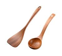 Juego de 2 espátulas de madera antiadherentes, utensilios de cocina profesionales planos para saltear y tortitas