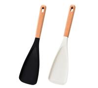 Juego de 2 Espátulas de Silicona CRGANGZY con Mango de Madera Resistente al Calor, Cuchara de Cocina Multifunción con Diseño 2 en 1, Cucharas para Ensaladas y Cocina con Mango Largo para Preparar
